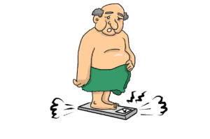 overweight cartoon of man on scale