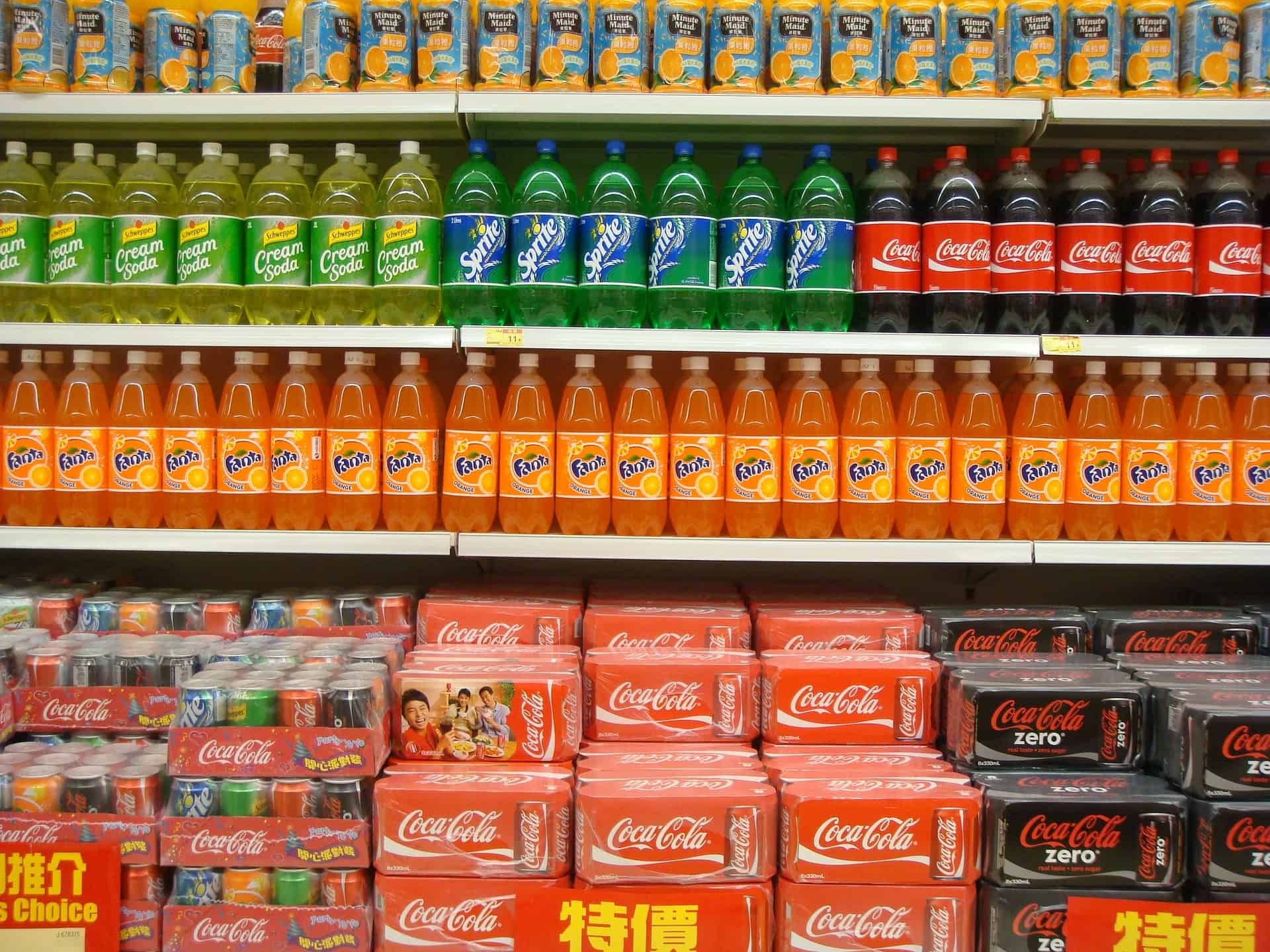 soda on shelves in supermarket