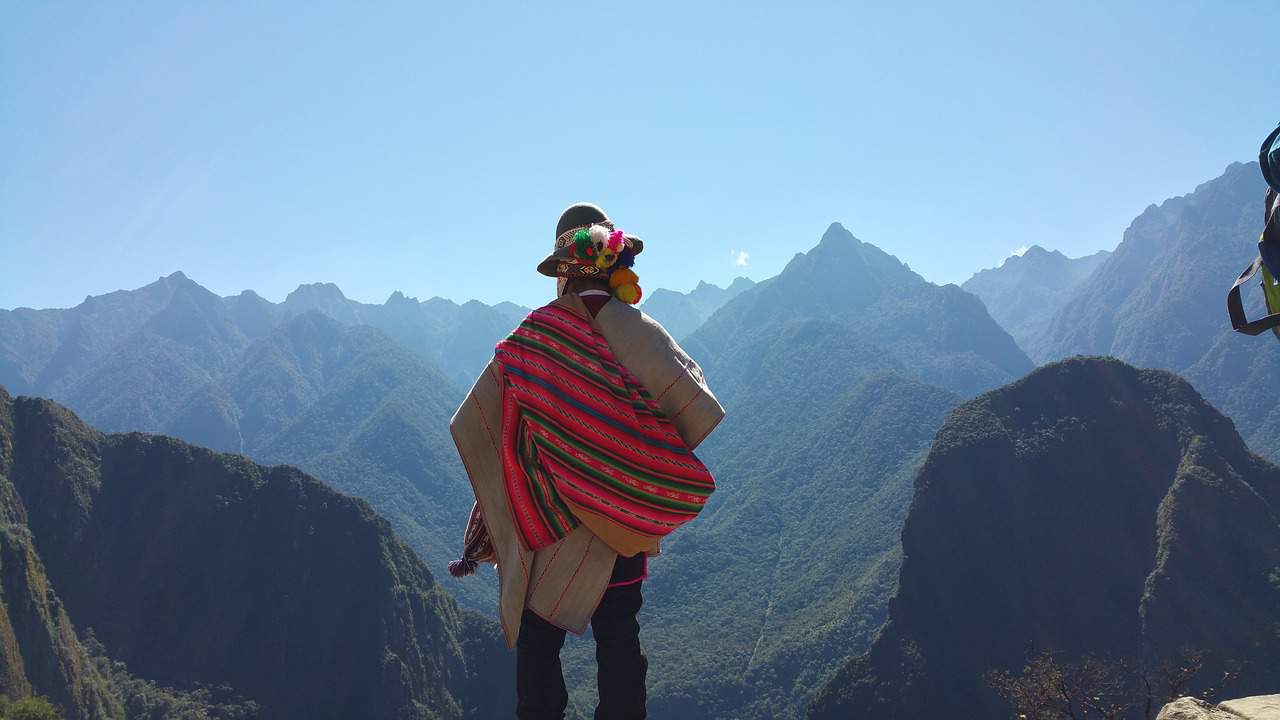 shaman looking at mountains